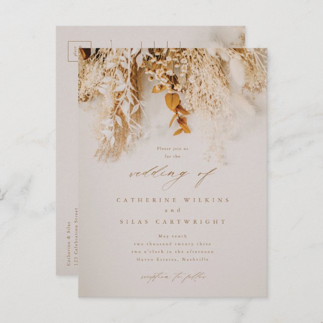  Boho Fall Flowers Wedding Invitation Postcard (Front/Back)