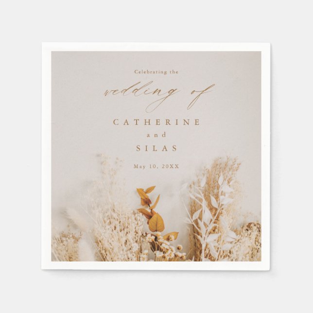 Boho Fall Flowers Wedding  Napkin (Front)