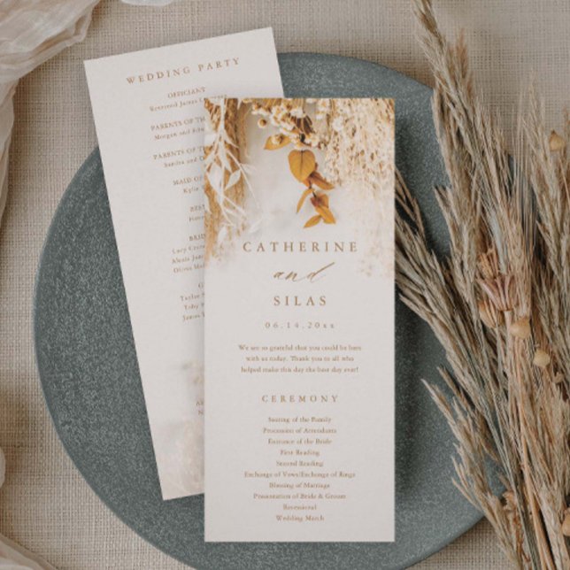 Boho Fall Flowers Wedding Program (Boho floral fall wedding programs.)