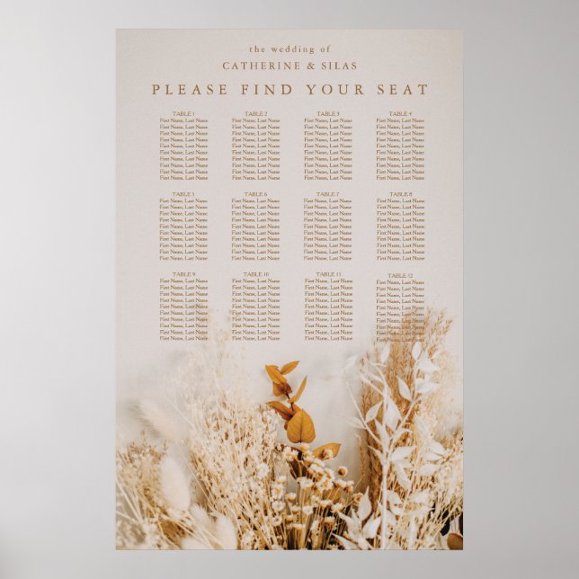 Boho Fall Flowers Wedding Seating Chart (Front)