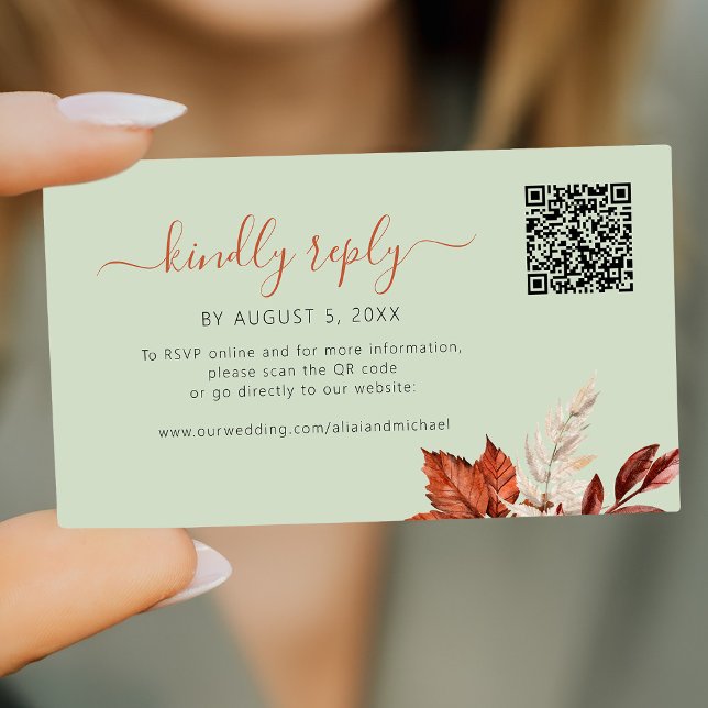 Boho fall foliage sage green wedding online rsvp enclosure card (Creator Uploaded)
