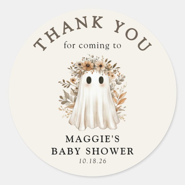 Boho Fall Ghost Baby Shower Thank You Classic Round Sticker (Front)