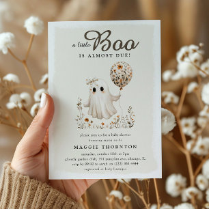 Boho Fall Ghost Floral Halloween Baby Shower  Invitation