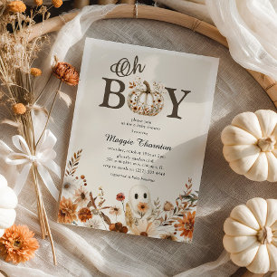 Boho Fall Ghost Floral Halloween Boy Baby Shower  Invitation