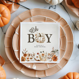 Boho Fall Ghost Floral Oh Boy Baby Shower  Napkin