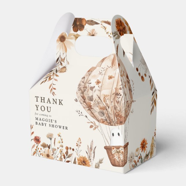 Boho Fall Ghost Wildflower Halloween Baby Shower Favour Box (Front Side)
