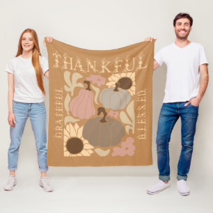 Boho Fall Grateful Thankful Blessed Thanksgiving Fleece Blanket
