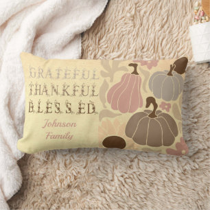 Boho Fall Grateful Thankful Blessed Thanksgiving Lumbar Cushion