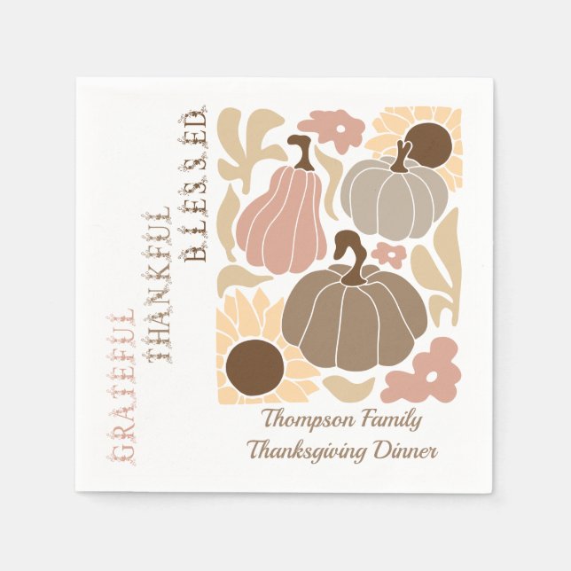 Boho Fall Grateful Thankful Blessed Thanksgiving Napkin (Front)