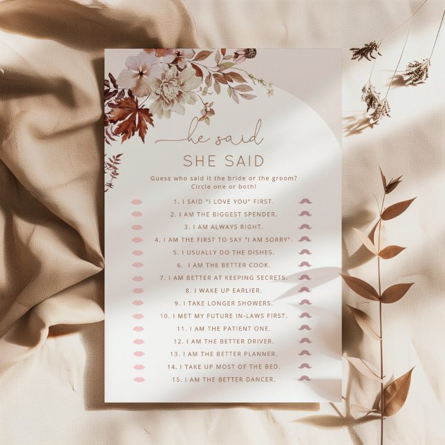 Boho fall He said she said bridal shower game (Creator Uploaded)
