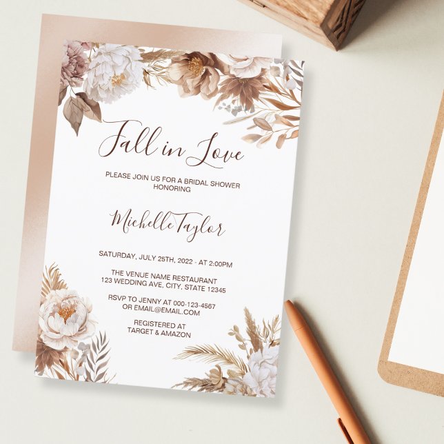 Boho Fall in Love Beige Neutral Bridal Shower Invitation (Creator Uploaded)