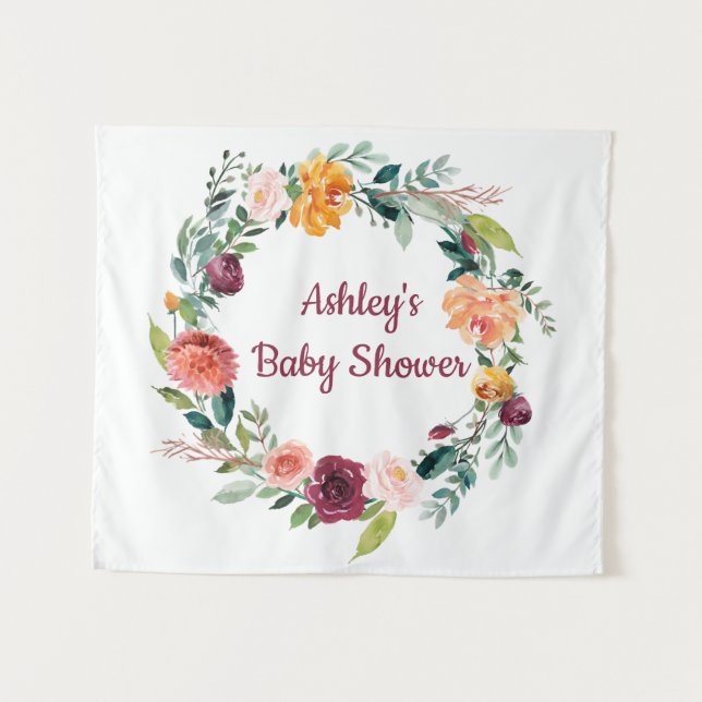 Boho Fall in Love Chic Autumn Baby Shower Backdrop Tapestry (Front (Horizontal))