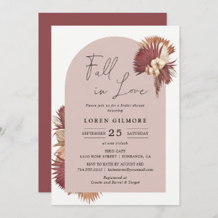Boho Fall In Love Dried Leaves Bridal Shower Invitation