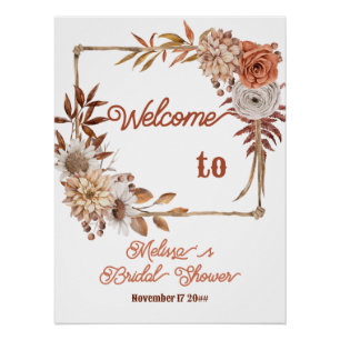Boho Fall in Love Floral Bridal Shower Welcome Poster