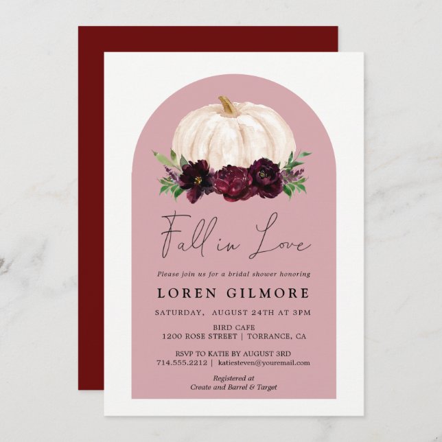 Boho Fall In Love Floral Pumpkin Bridal Shower Inv Invitation (Front/Back)