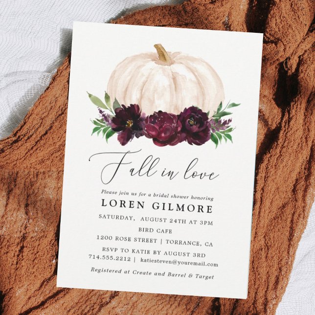 Boho Fall In Love Floral Pumpkin Bridal Shower Invitation (Creator Uploaded)