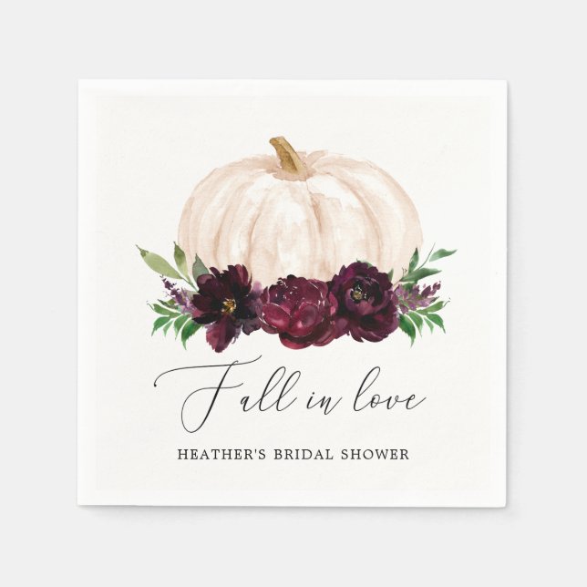 Boho Fall In Love Floral Pumpkin Bridal Shower Napkin (Front)