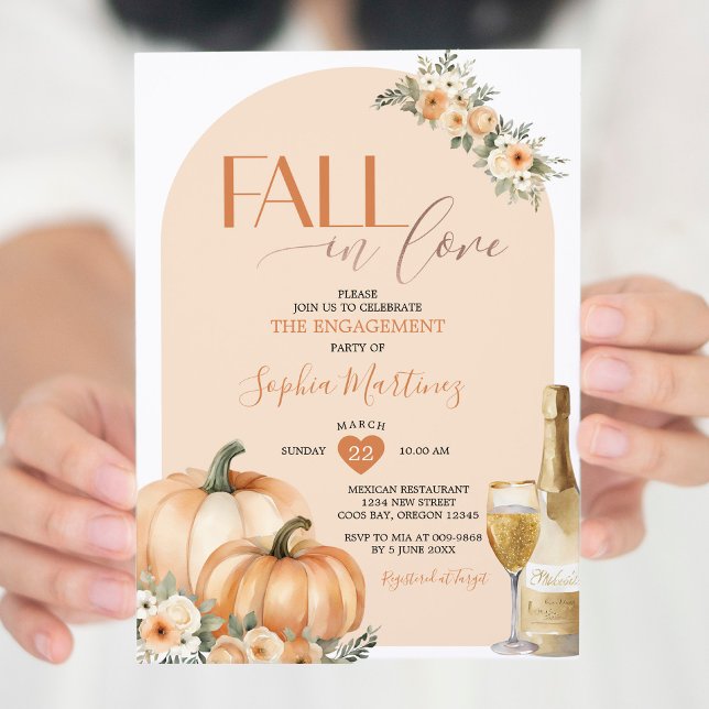 Boho Fall In Love Floral Pumpkin Engagement Party Invitation (Creator Uploaded)