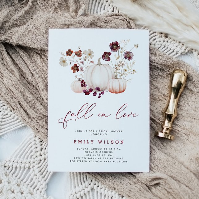Boho Fall in Love Wildflower Pumpkin Bridal Shower Invitation (Creator Uploaded)
