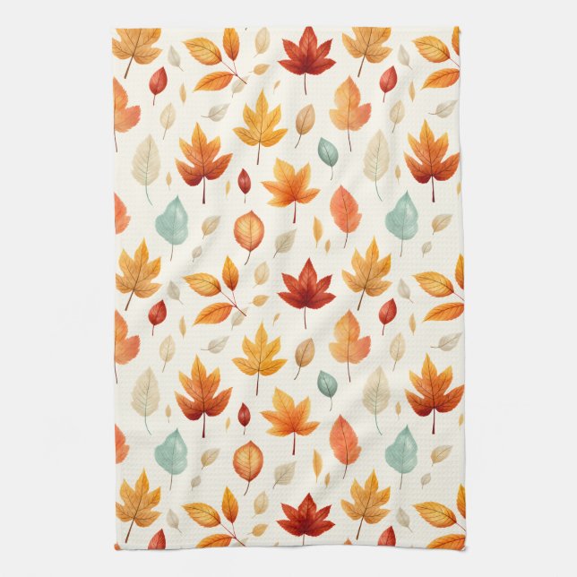 Boho Fall Leave Pattern Autumn's Beauty with Style Tea Towel (Vertical)