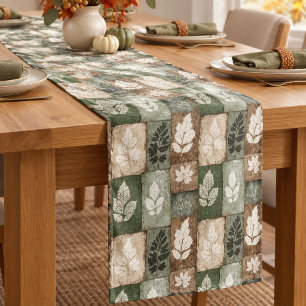 Boho Fall Leaves Sage Earthy Brown Pattern Short Table Runner