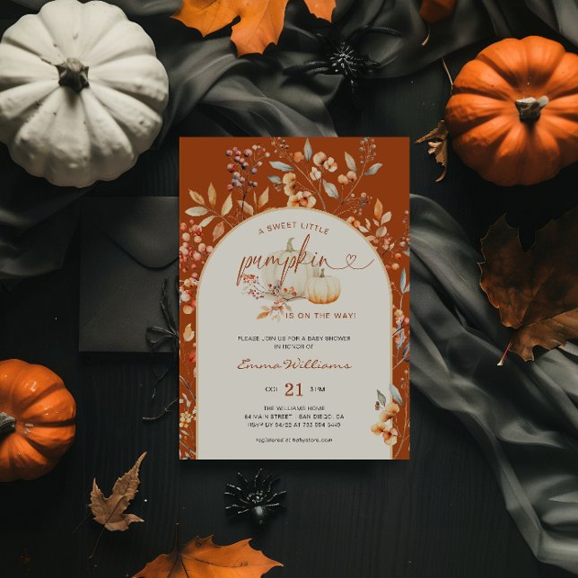 Boho Fall Little Pumpkin Baby Shower Arch Invitation (Creator Uploaded)