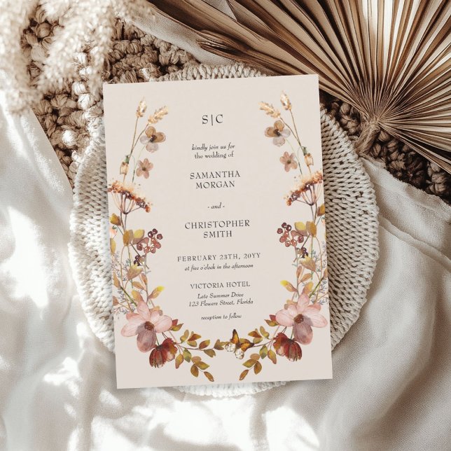 Boho Fall Meadow Wildflowers Wedding Invitation (Boho Fall Meadow Wildflowers Wedding Invitation)