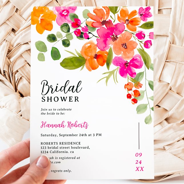 Boho fall orange floral watercolor bridal shower invitation (Boho fall orange floral watercolor bridal shower invitation)