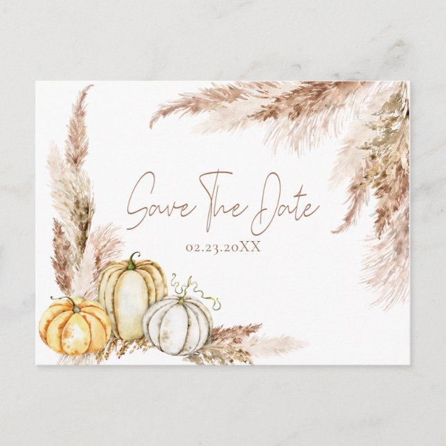 Boho Fall Pampas Grass Save the Date Postcard (Front)