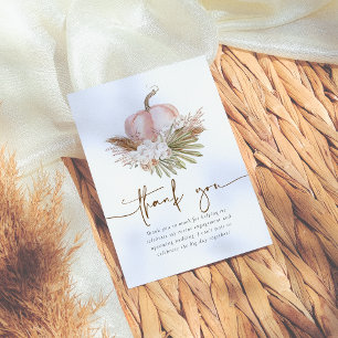 Boho Fall Pampas & Pumpkin Bridal Shower Thank You Card