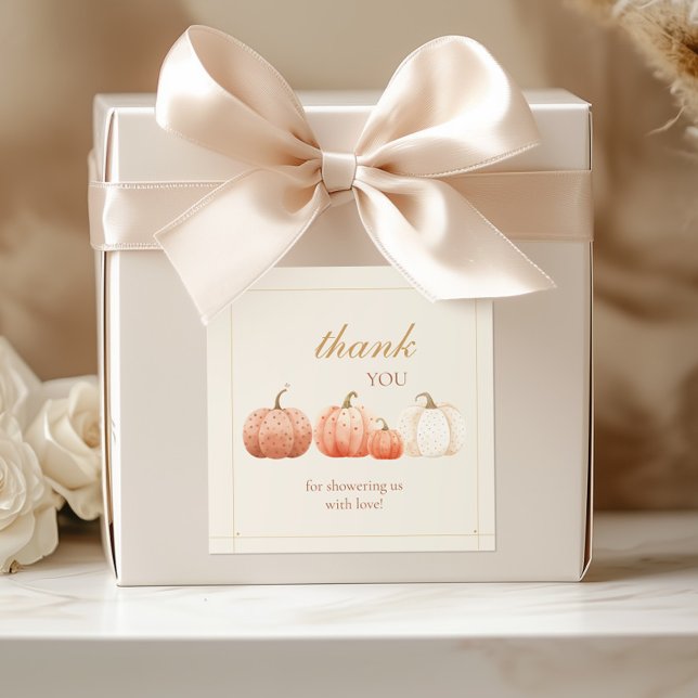 Boho Fall Polka Dot Pumpkins Baby Shower Thank You Square Sticker (Creator Uploaded)