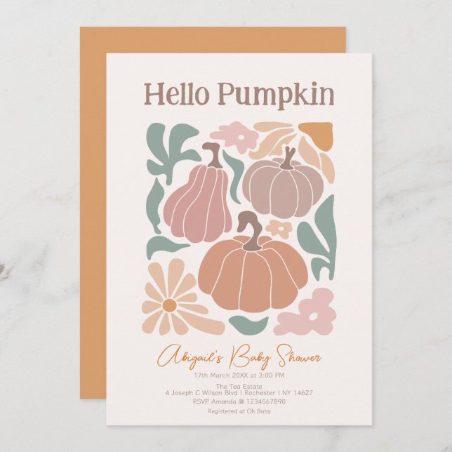 Boho Fall Pumpkin Baby Shower Invitation (Front/Back)