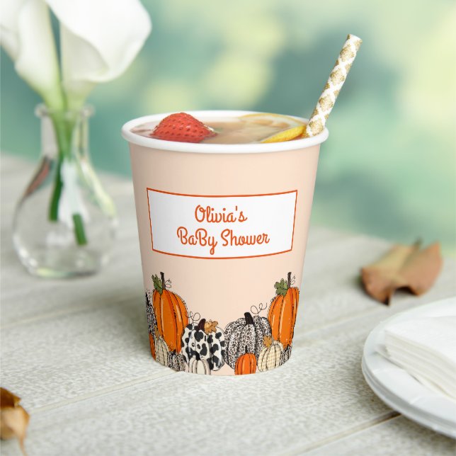 Boho Fall Pumpkin Baby Shower Paper Cups (Insitu)