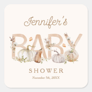 Boho Fall Pumpkin Baby Shower Square Sticker