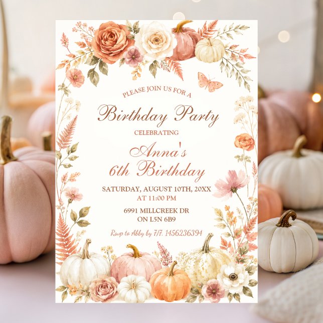 Boho Fall Pumpkin Birthday Party Invitation (Creator Uploaded)