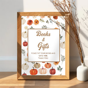 Boho Fall Pumpkin Books and Gifts Baby Shower  Poster