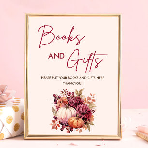 Boho Fall Pumpkin Books and Gifts Baby Shower Poster