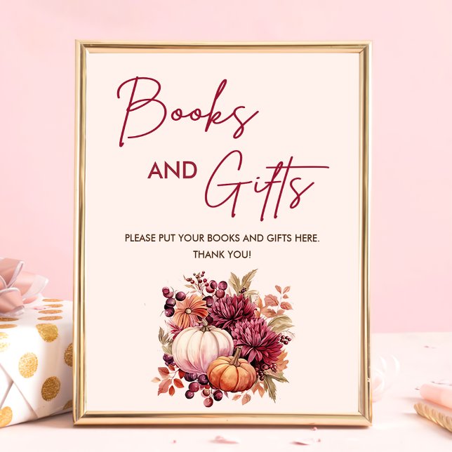 Boho Fall Pumpkin Books and Gifts Baby Shower Poster (Creator Uploaded)