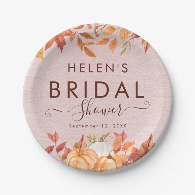 Boho Fall Pumpkin Bridal Shower Paper Plate (Front)