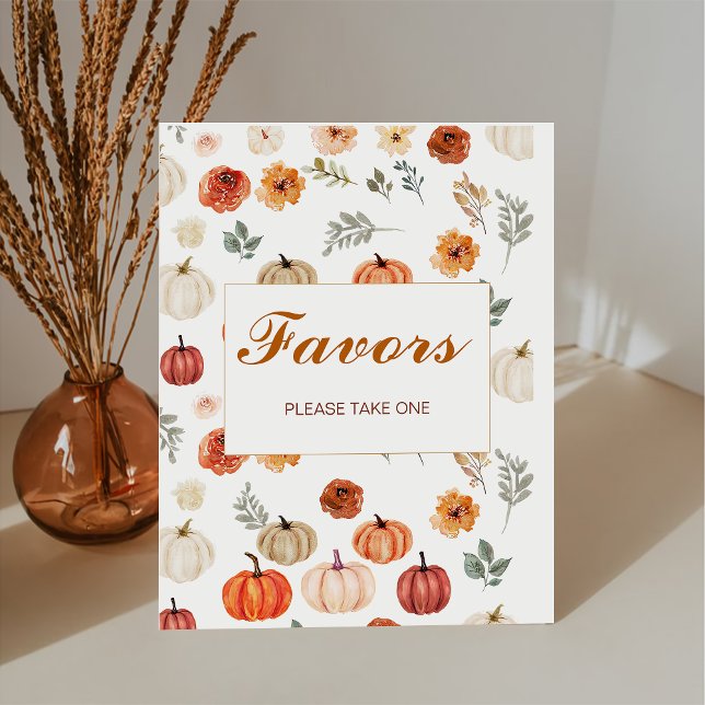 Boho Fall Pumpkin Favours Baby Shower Pedestal Sign (Creator Uploaded)