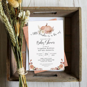 BOHO Fall Pumpkin Floral Autumn Leaf Pampas Grass Invitation