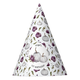 Boho Fall Pumpkin Floral Purple Birthday Party Party Hat