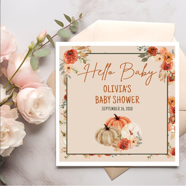 Boho Fall Pumpkin Gender Neutral Baby Shower Napkin (Creator Uploaded)