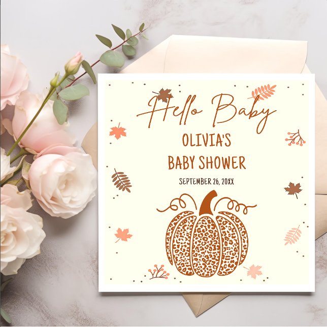 Boho Fall Pumpkin Gender Neutral Baby Shower Napkin (Creator Uploaded)