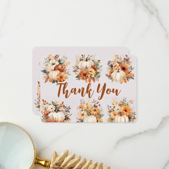 Boho Fall Pumpkin Thank You Card (Front/Back In Situ)