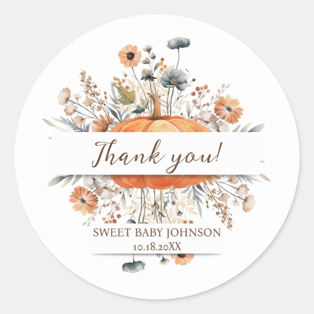 Boho Fall Pumpkin Thank You Favour Classic Round Sticker (Front)