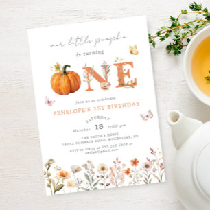 Boho Fall Pumpkin Wildflower 1st Birthday Invitation