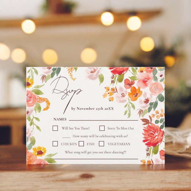 Boho fall rustic floral all in one wedding RSVP card (Boho fall rustic floral all in one wedding RSVP card)
