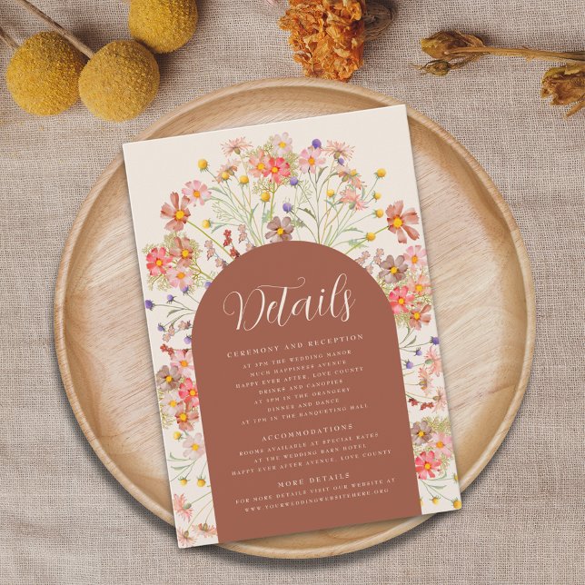 Boho Fall Rustic Floral Arch Wedding Details Enclosure Card (Burnt orange Boho fall rustic floral arch wedding details enclosure card Watercolor flowers)