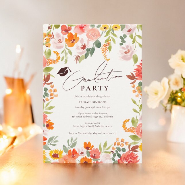 Boho fall rustic hand painted floral graduation invitation (Boho fall rustic hand painted floral graduation invitation)